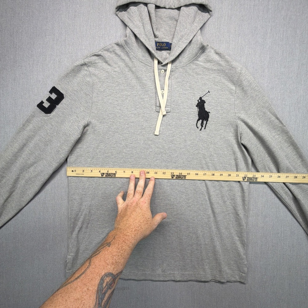 Polo Ralph Lauren Men's Piqué Hoodie Gray Big Pony #3 Sleeve Cotton Knit Large - Picture 4 of 4